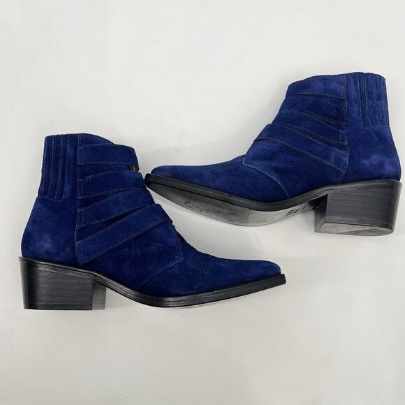 Toga Pulla Buckle Boots Western Boots Navy Blue Suede Ankle Boots 37 US 7 - Picture 6 of 11